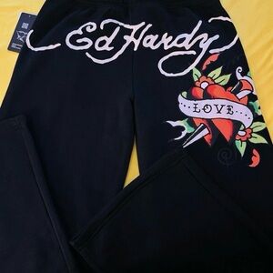 Ed Hardy Black sweatpants with graphic Design